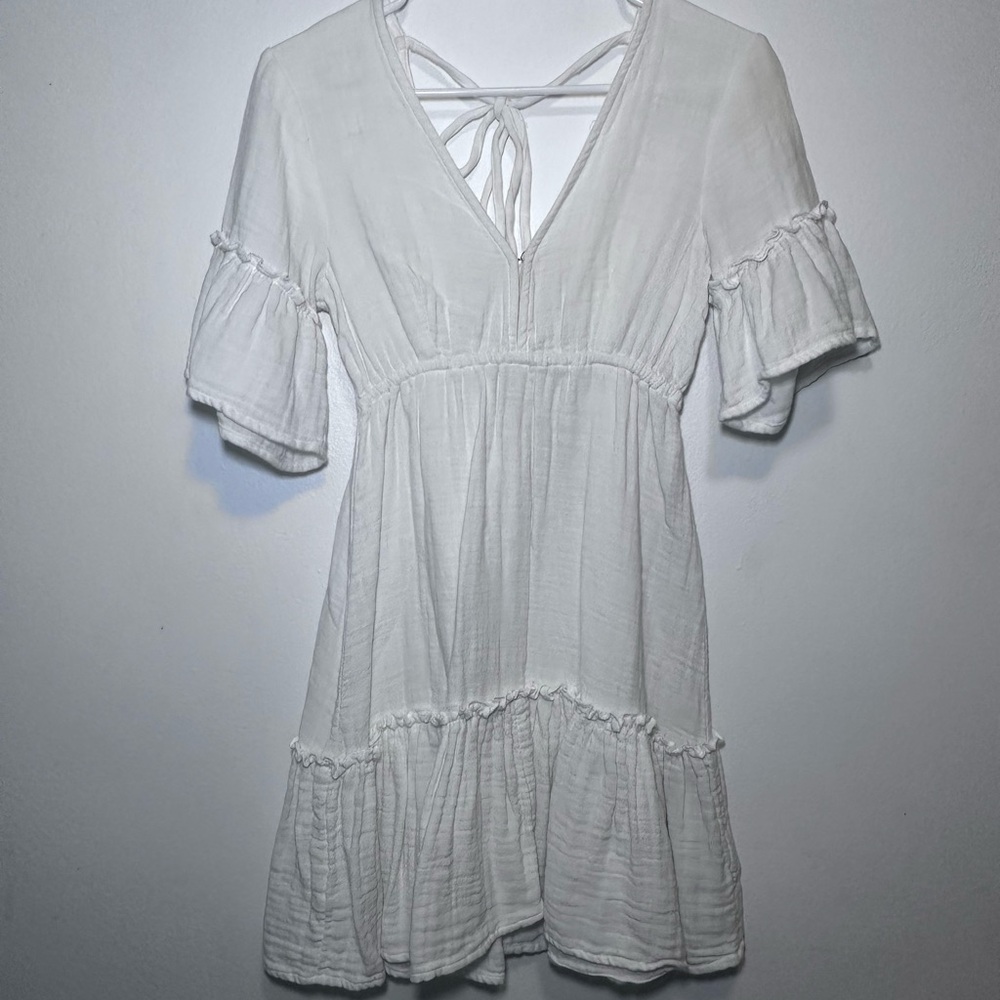 Billabong White Ruffled Flutter Sleeve Mini Dress